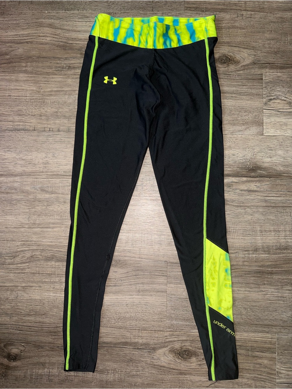Under Armour Black Leggings with lime green tie dye